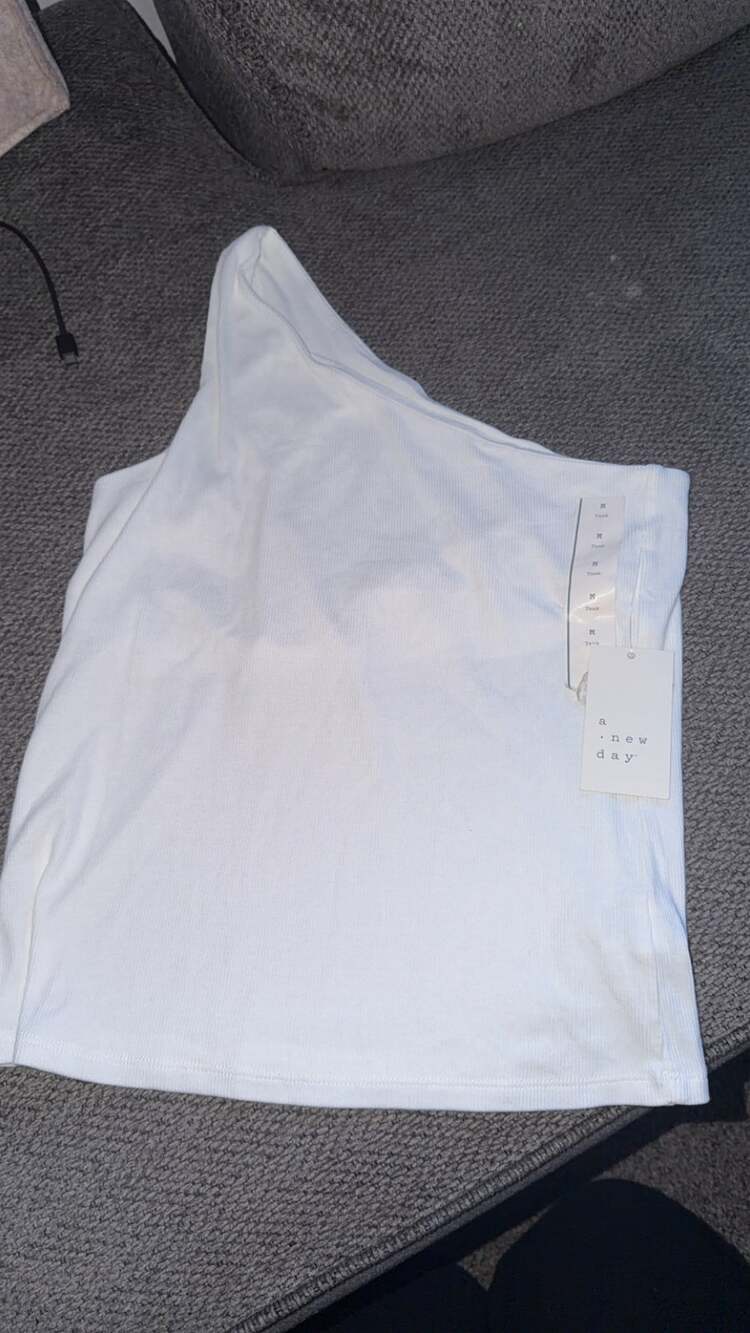 A New Day White One shoulder Ribbed Top